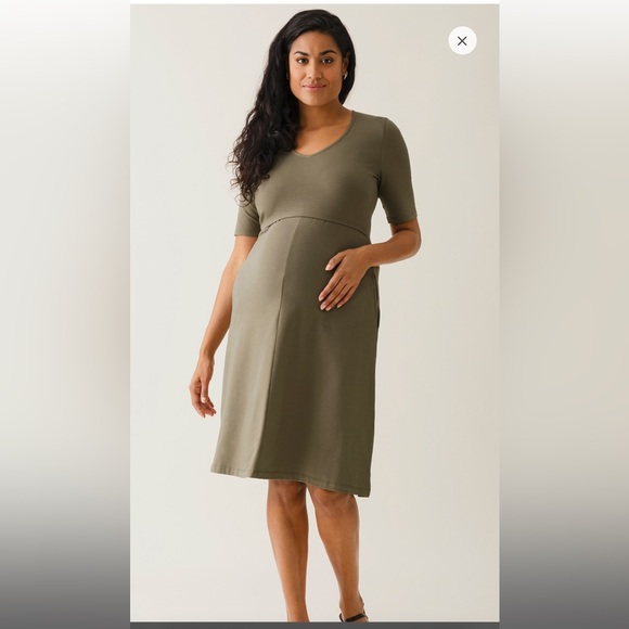 Boob Design - A shaped nursing dress short sleeve - Green khaki - S - Picture 4 of 5